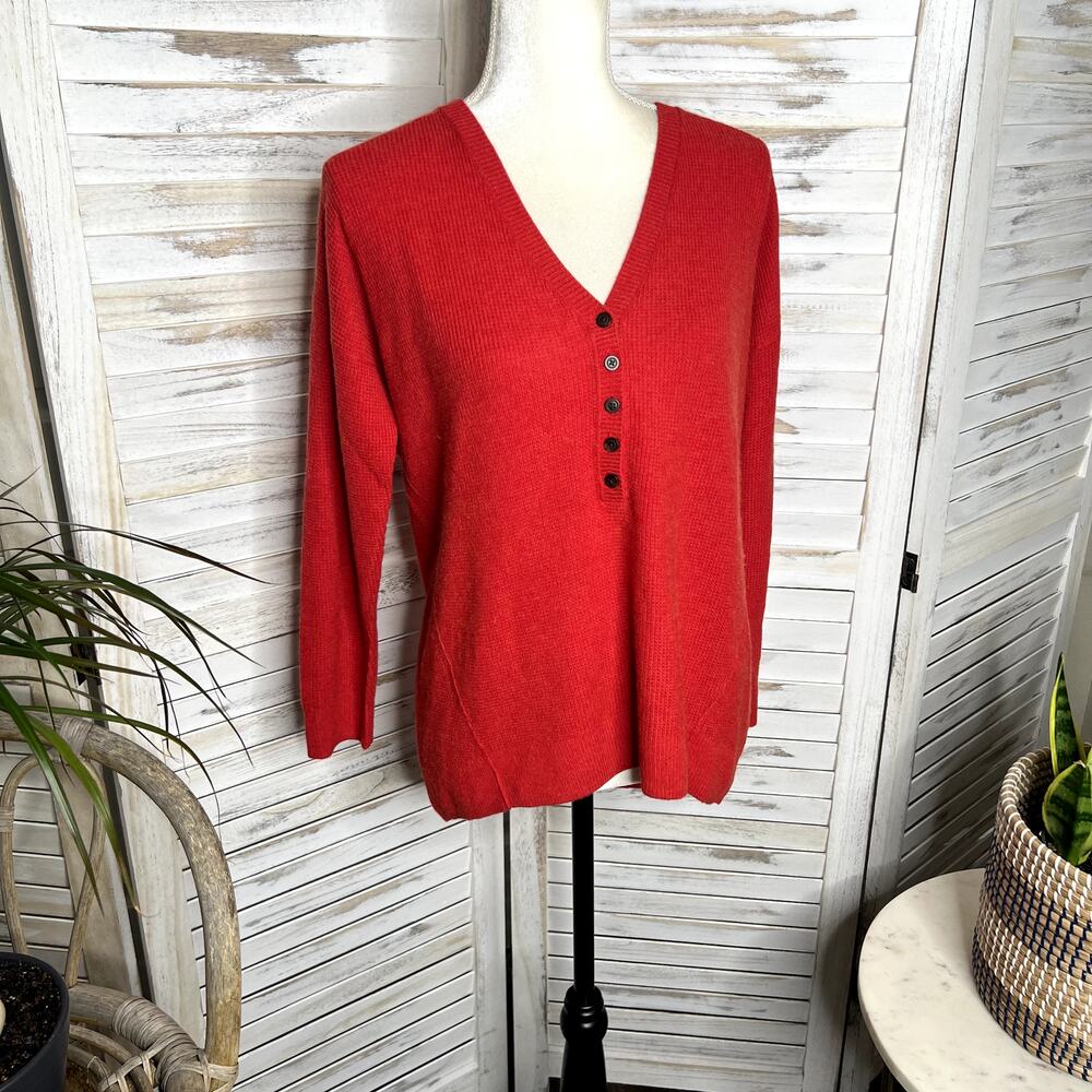 MADEWELL Women's XS Asherton Oversized Thermal Henley Sweater Wool Alpaca Red - Picture 4 of 16